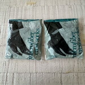 Vintage Silkies Microfiber Crew Socks NEW Lot of 2‎ Navy Blue Matte Finish